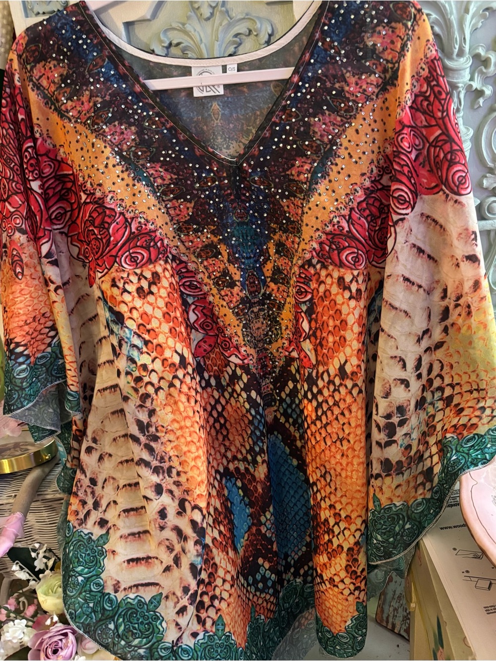 Vibrant Multicolor Printed V-Neck Women’s Top